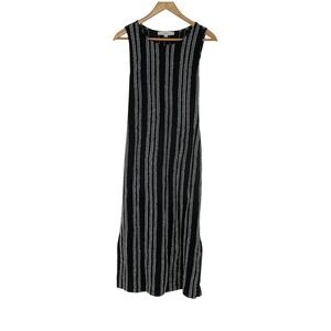LOFT Black White Stripe Maxi Dress Sleeveless Tie Waist Side Slits Size M Casual